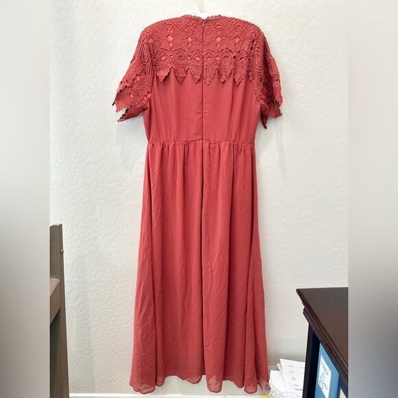 ROOLEE | Fiona Rust Red Crochet Lace Maxi Dress Boho Modest Style | Large - Picture 5 of 8